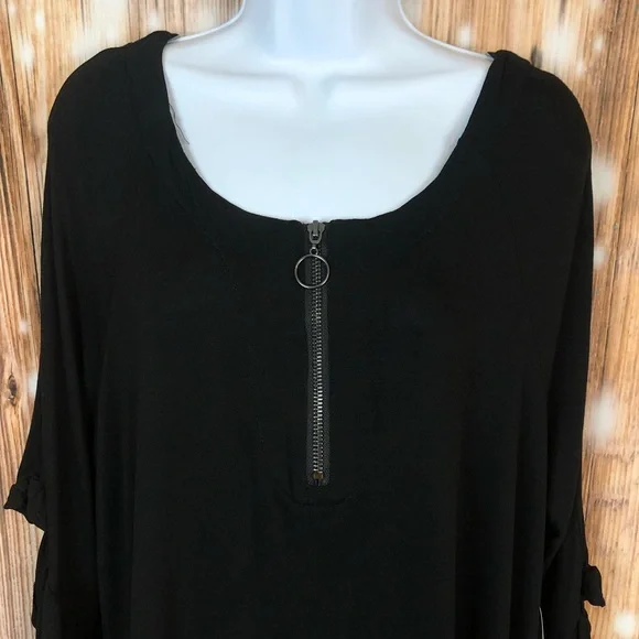 NWT French Laundry Black 3/4 Ruffle Sleeve Top - Picture 2 of 8